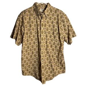Vintage Arrow Collection Men's Shirt Large 100% Cotton Beige Red Geometric Print